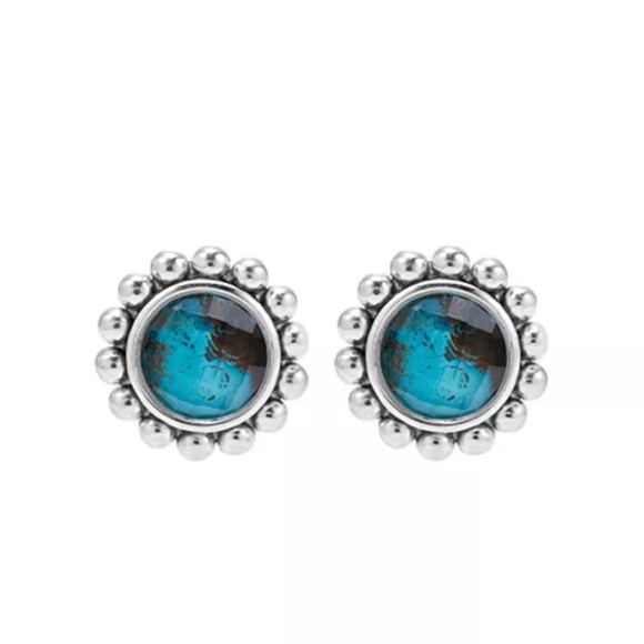 Lagos Maya Escape Chrysocolla Doublet Round Omega Earrings